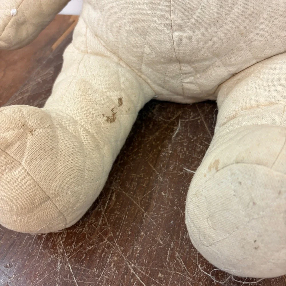 Vintage Quilted Cotton Teddy Bear Plush Cream Primitive Handmade 20 Inch
